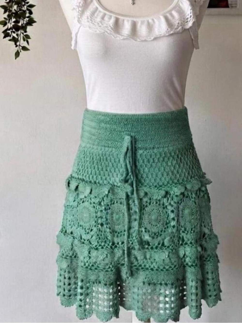 Solitaire Mint Green Crochet Midi Skirt